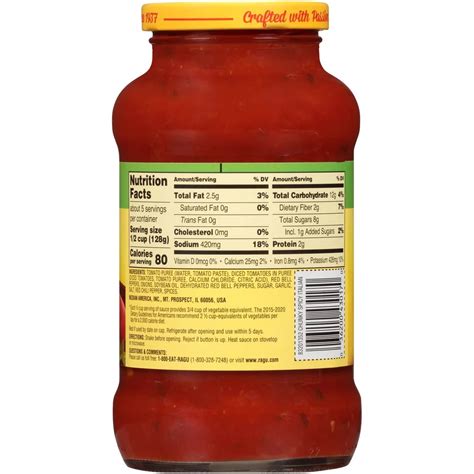 Ragu Simply Spaghetti Sauce Nutrition Label