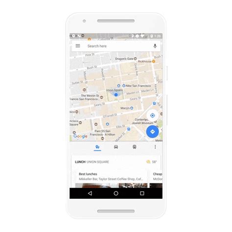 Find or search nearby in new google maps. Real-time commute info and more in one tap