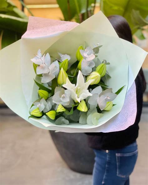 White Oriental Lily Bouquet Sarinas Florist