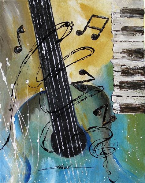 Orginal Art Absrtact Painting Jazz Guitar Piano Music