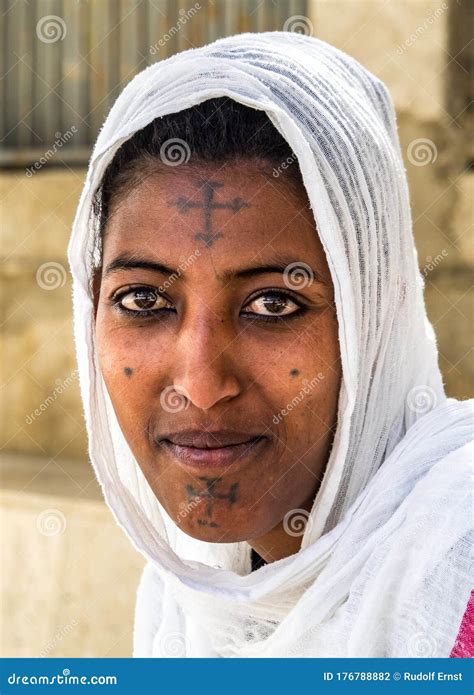 Aksum Ethiopia Feb 09 2020 Ethiopian Woman At Church Of Our Lady