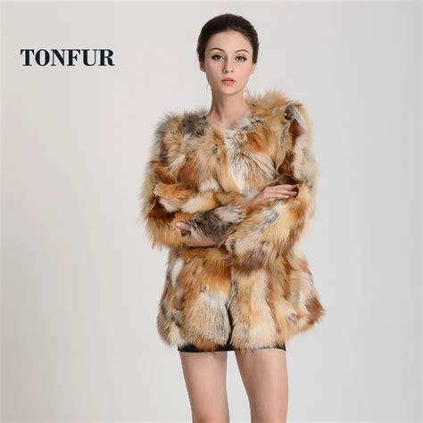 buy women real genuine natural red fox fur coat for warm winter free shipping