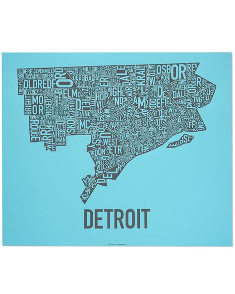 Detroit Neighborhood Map 24 X 20 Belle Blue Screenprint