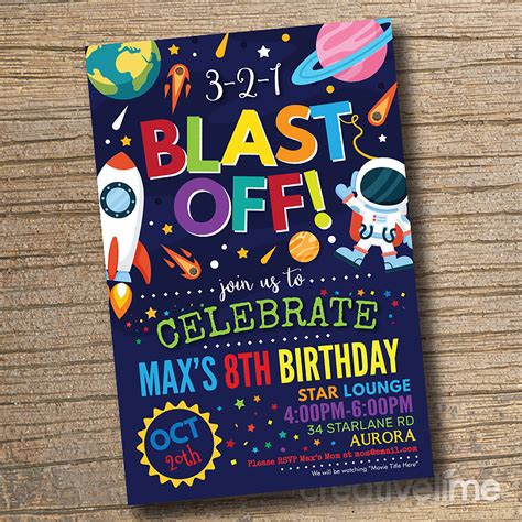 Printable Space Party Invitation Outer Space Invitation Slide Party