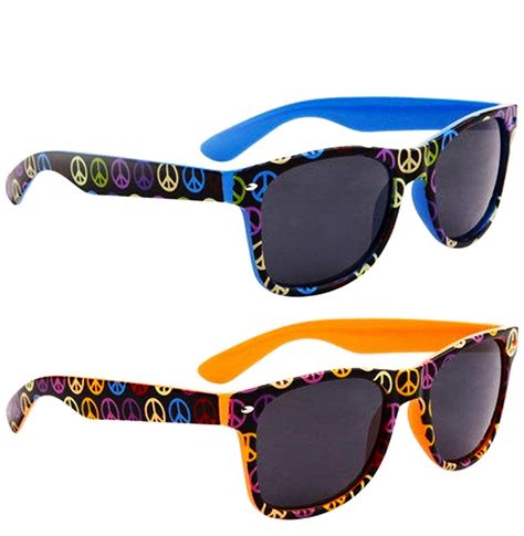 2 pair hql fancies party sunglasses 1 orange 1 blue peace sign sunglasses peace sign shades