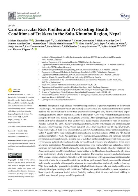 pdf cardiovascular risk profiles and pre existing health conditions of trekkers in the solu