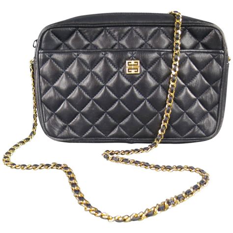 Vintage Givenchy Navy Quilted Leather Gold Chain Strap Cross Body