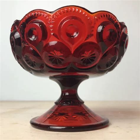 Wright Smith Moon And Stars Glass Pedestal Footed Compote Dish Vintage Ruby Red 26 00 Picclick