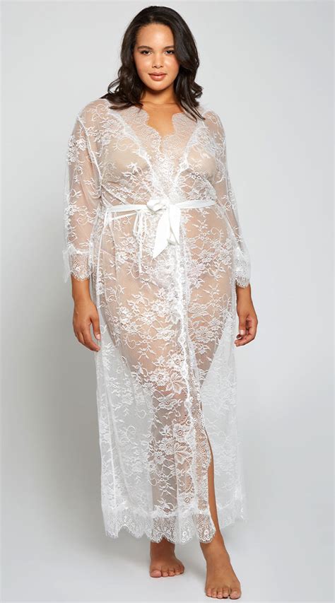Plus Size All Over The Lace Robe White Sexy Bridal Robe Lingerie