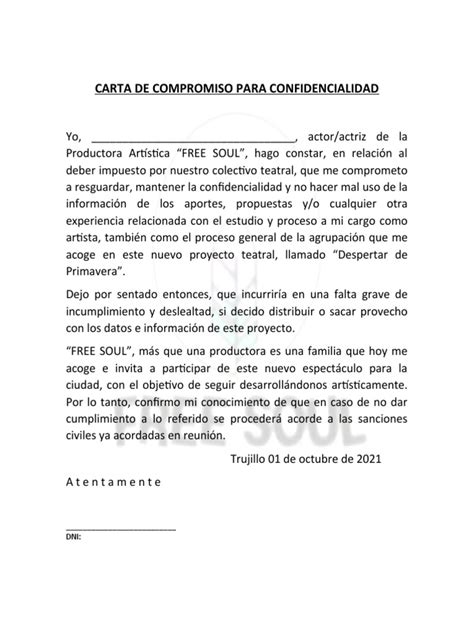 Carta De Compromiso Para Confidencialidad Pdf