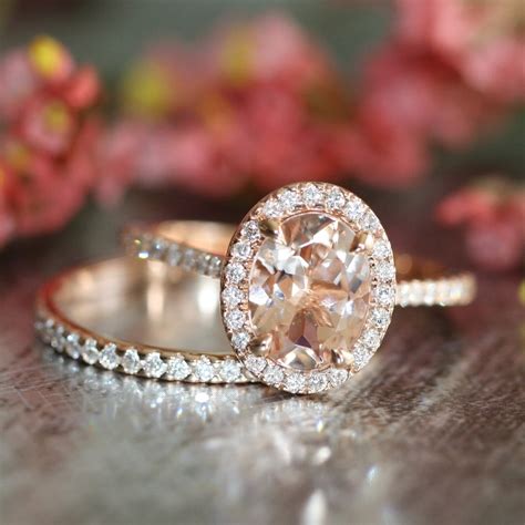 Morganite Engagement Ring Petite Diamond Wedding Ring Set In