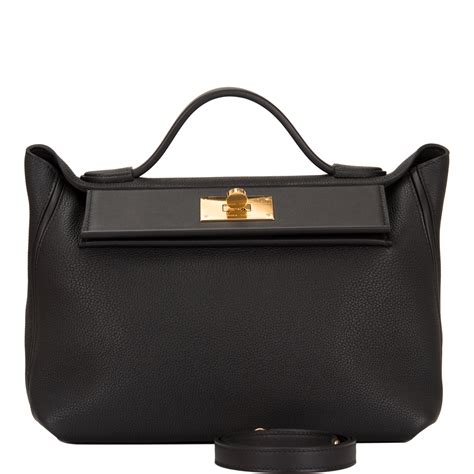 Hermès Black 2424 Bag 29cm Of Maurice Leather With Gold Hardware