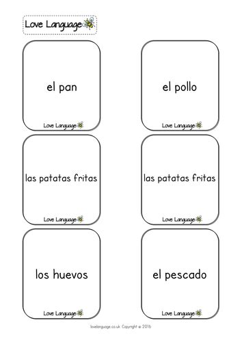 Spanish Food Vocabulary Cards Teaching Resources