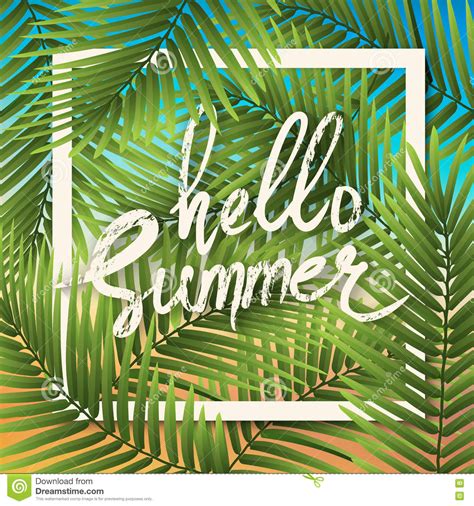 Hello Summer Wallpaper Typographical Background With Tropical Pl Stock