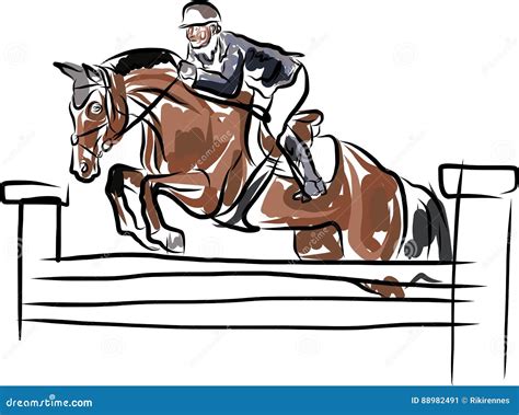 Equestrian Sport Show Jumping Cartoon Vector