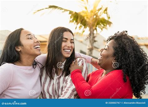 Happy Multiracial Friends Having Fun In The City Stock Image Image Of