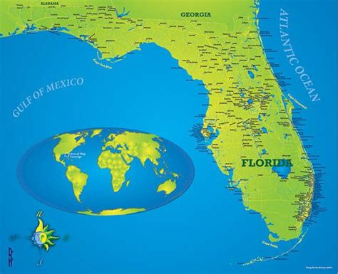 Map Of Florida With World Map Locator Wall Decal Great Gift Etsy