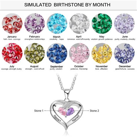 Personalized Heart Mother Necklace With Birthstones Engraved Names