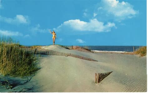 Vintage Postcard Nc Outer Banks Sand Dunes Pretty Girl In Bikini Risque
