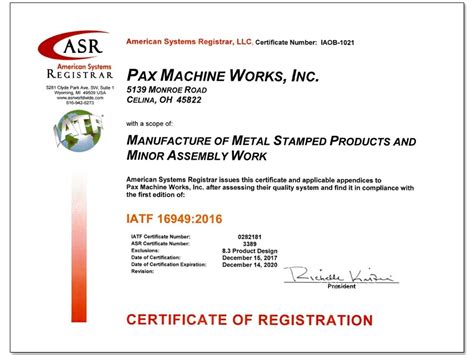 We did not find results for: IATF 16949:2016 Certificate | Pax Machine Works, Inc.