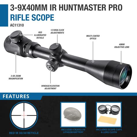 3 9x40mm Huntmaster Pro Ir 3030 Rifle Scope Ac11310 Barska