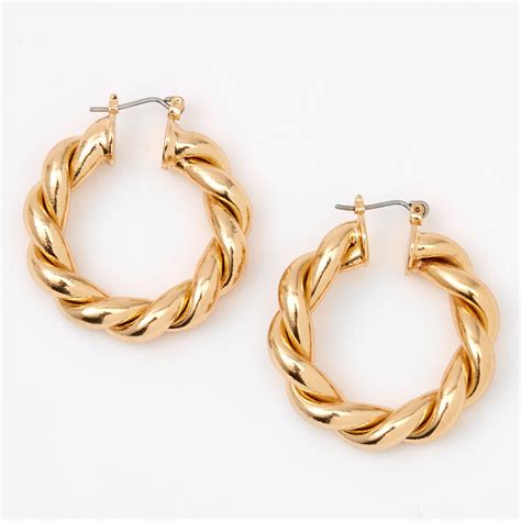 Gold 30mm Twisted Hoop Earrings Claires