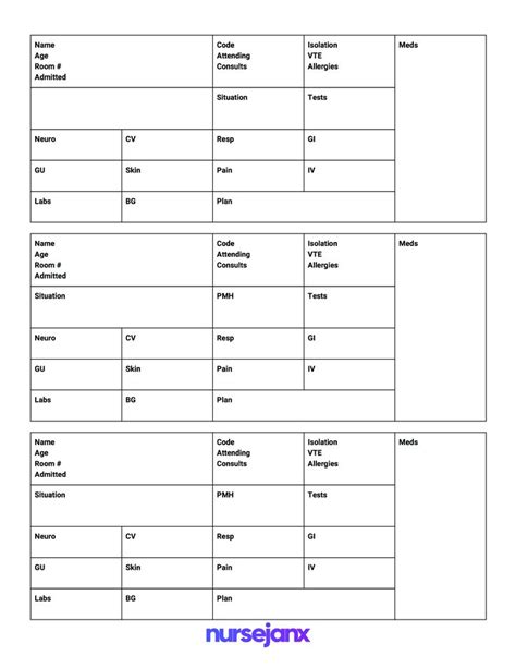Printable Nursing Brain Sheets