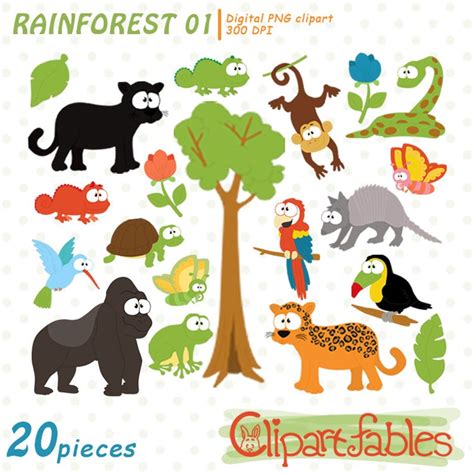 Rainforest Clipart Cute Wild Animals Clip Art Jungle Etsy Uk