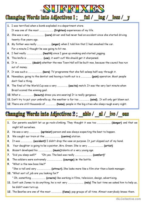Suffixes Adjectives General Gramma English Esl Worksheets Pdf And Doc