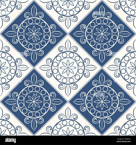 Gorgeous Seamless Pattern From Dark Blue And White Moroccan Portuguese