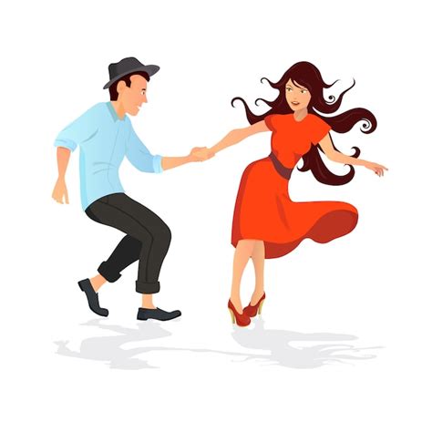 Jeune Couple Dansant Le Swing Le Rock Ou Le Lindy Hop Vecteur Premium