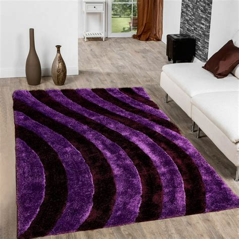 Allstar Purple Shaggy Area Rug With 3d Lines Design Contemporary