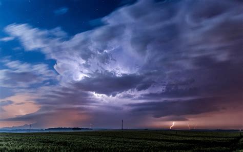 Green Grass Field Landscape Sky Storm Clouds Hd Wallpaper