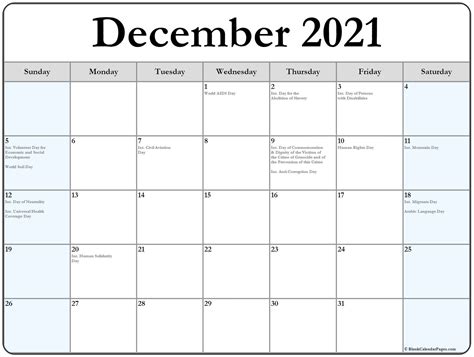 Printable Calendar December 2021 December 2021 Calendar With Holidays