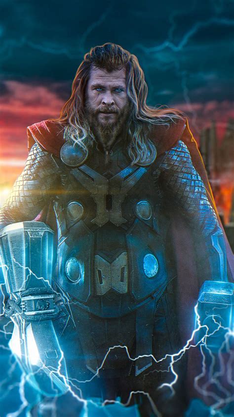 Endgame Thor With Mjolnir And Stormbreaker IPhone Wallpaper IPhone