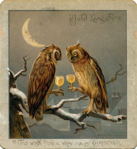 Owl New Year Toast Victorian Christmas Cards Creepy Christmas