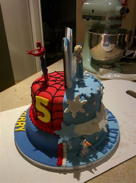 I have made a birthday cake for you myself, and then i had to call the firing squad for blowing out the candles on the cake. Two tiered, half and half, Frozen/Spiderman birthday cake ...