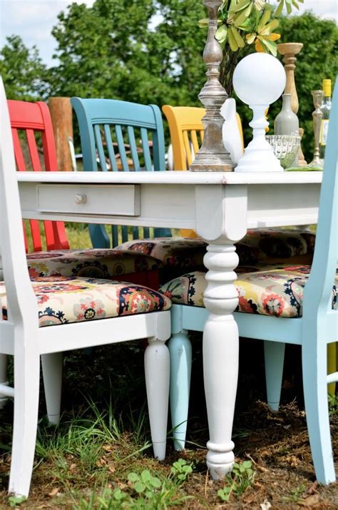 Like most of them would be in brown, white or black. bright dining chairs, colorful dining set, colorful chairs ...