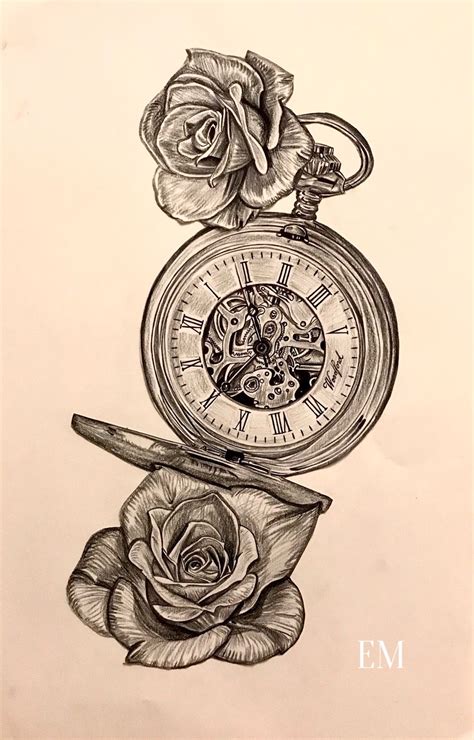Tattoo S Tekenen Clock And Roses Tattoo Drawings Sleeve Tattoos Wolf