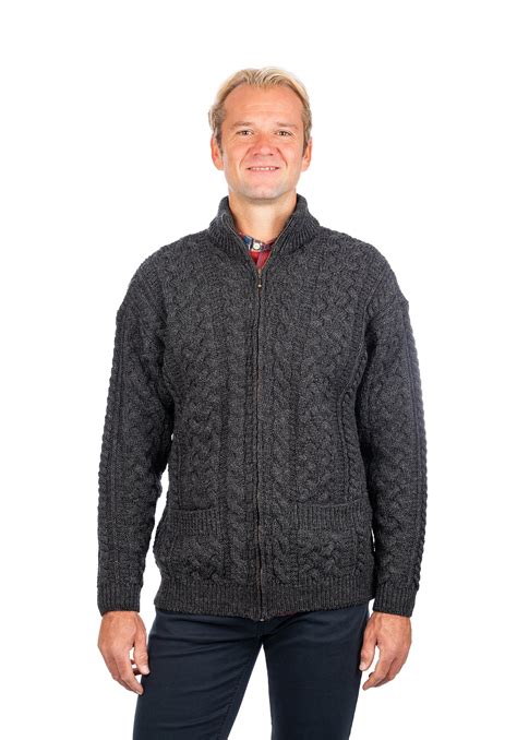 Saol Saol Irish Cardigan Sweater For Men 100 Merino Wool Cable Knit