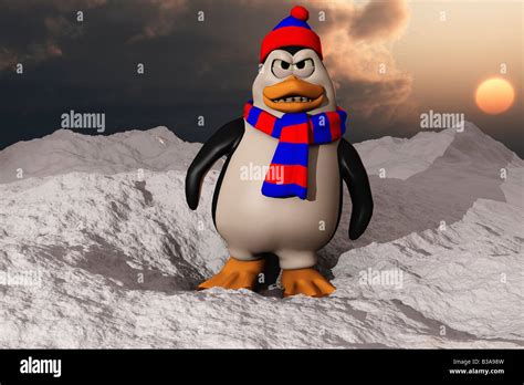 Cartoon Illustration Of A Penguin Looking Angry In Snow Stock Photo Alamy