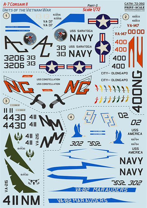 172 A 7 Corsair Ii Part 3 And Technical Stencils Decal 172 Aircraft