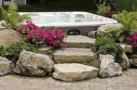 Image Result For Hot Tub With Stone Surround Hot Tub Patio Hot Tub Backyard Hot Tub Landscaping