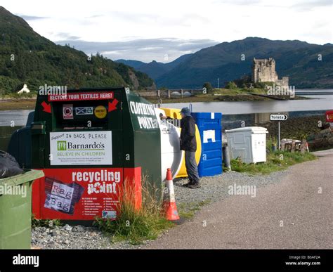 Recycling Point At Eilean Donan Castle Stock Photo Alamy