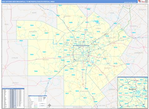 San Antonio New Braunfels Metro Area Tx Zip Code Maps Basic