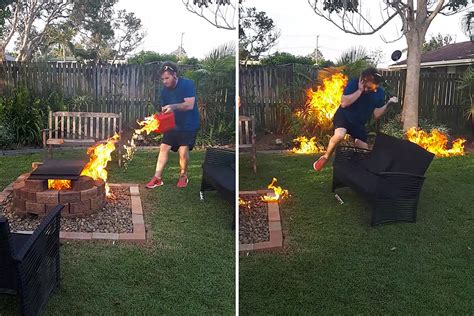 Man Pouring Gasoline On Barbecue Sets Fire To Backyard
