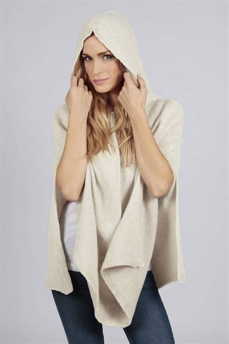 cream white pure cashmere hooded poncho cape italy in cashmere uk