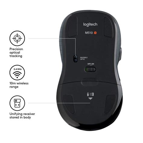 Logitech M510 Wireless Mouse With Unifying Receiver For Windows Or Mac