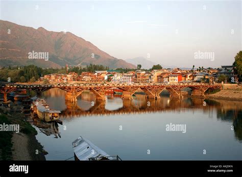 India Jammu And Kashmir Srinagar Wooden Bridge Over Libber River