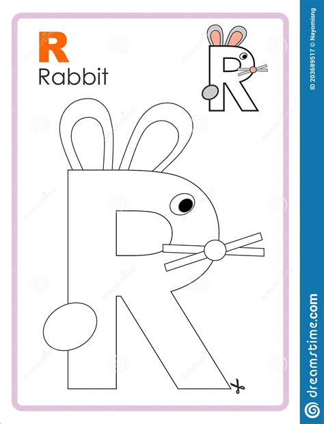 Alphabet Picture Letter `r` Colouring Page Rabbit Craft Stock